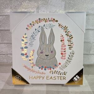 Marmont Hill Happy Easter Bunny Rabbit Art Hand Foiled Canvas Print